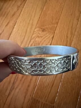 Coach Silver Logo-Embossed Cuff Bracelet